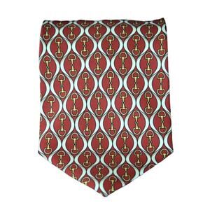 Paolo Gucci Mens Vtg Horsebit 100% Silk Tie Size 59X4" Red/Gold/White Italy